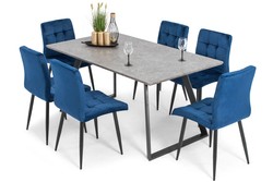 Stół PORTLAND (200/160x90) i 6 krzeseł DIANA - komplet do salonu - szaro-niebieski