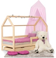 Łóżko dla dziewczynki DOMEK DE LUX 80x190 - sosna/róż