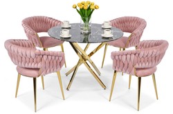 Zestaw do jadalni 4-osobowy: stół okrągły RAYMOND i krzesła IRIS LUX -  pudrowy róż