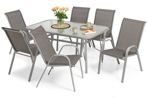 Meble ogrodowe PORTO stół i 6 krzeseł - szare