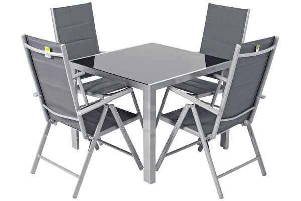 Meble ogrodowe aluminiowe WENECJA Stół 90cm  i 4 krzesła - Srebrne