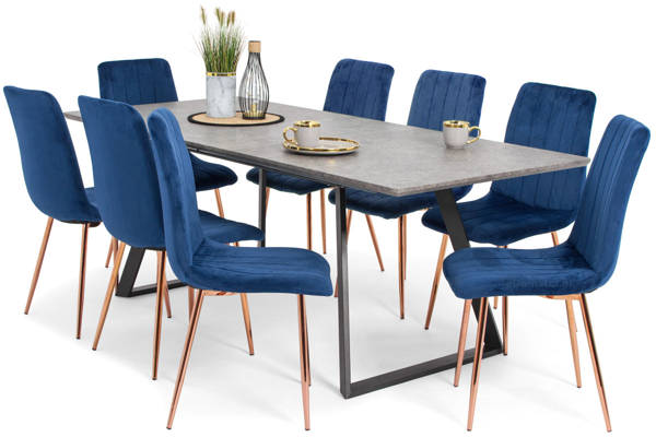 Stół PORTLAND (200/160x90) i 8 krzeseł SOFIA - zestaw do salonu - szary + niebieski