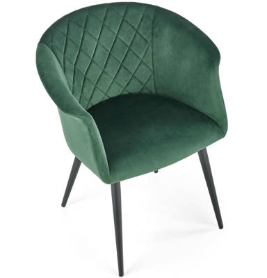 Tapicerowane krzesło pikowane z podłokietnikami - ciemnozielone