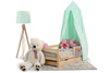 Łóżko dla dziecka z szufladą i materacem + baldachim 90x200 - sosna/mięta